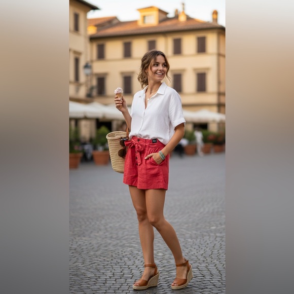 Abercrombie & Fitch Pants - Abercrombie & Fitch High Waisted Linen-Blend Paperbag Shorts